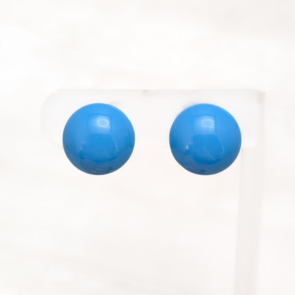 Vintage Clip On Earrings Retro Blue Domed Circle 0.75"
